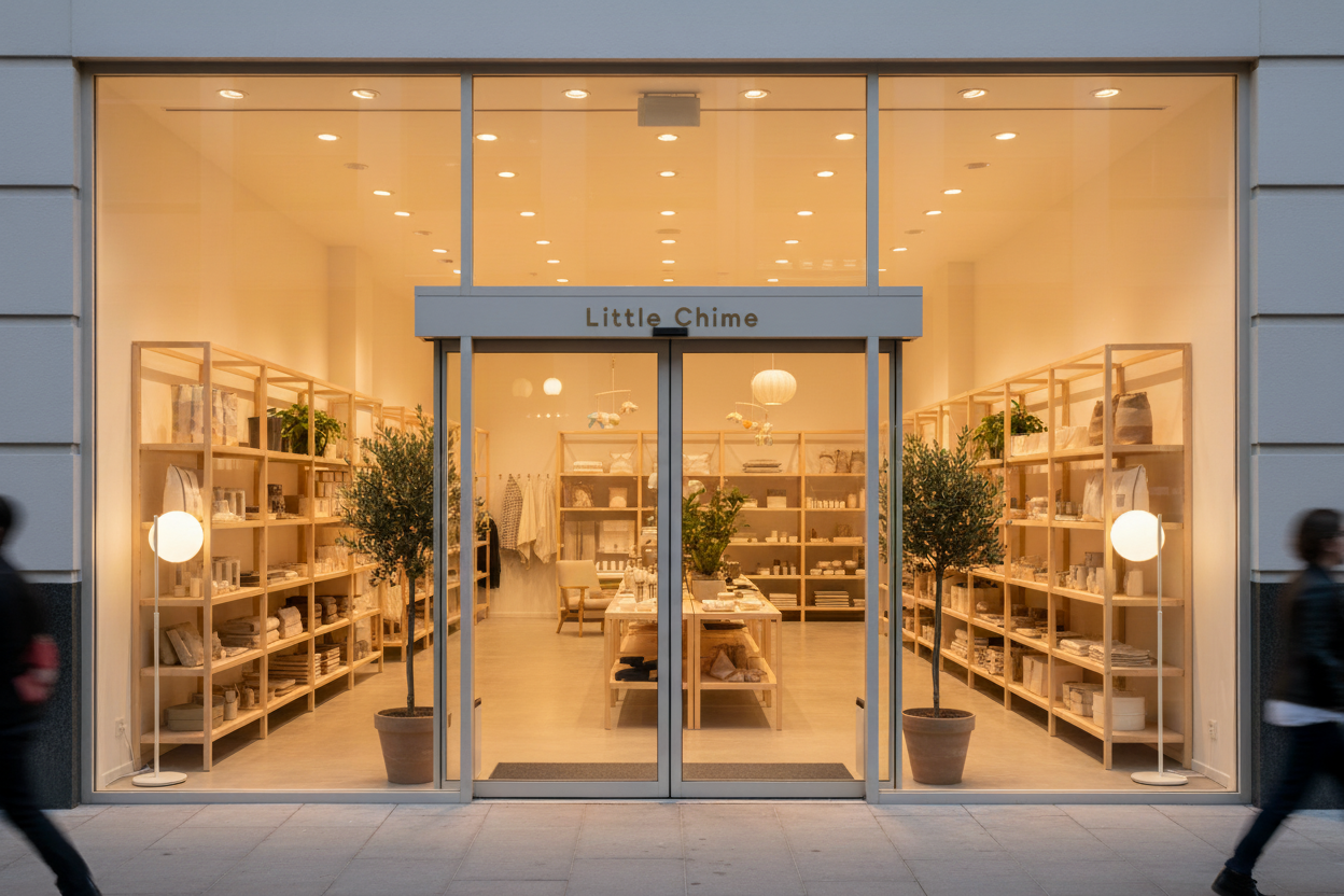 change the logo name to little chime and inside show baby products