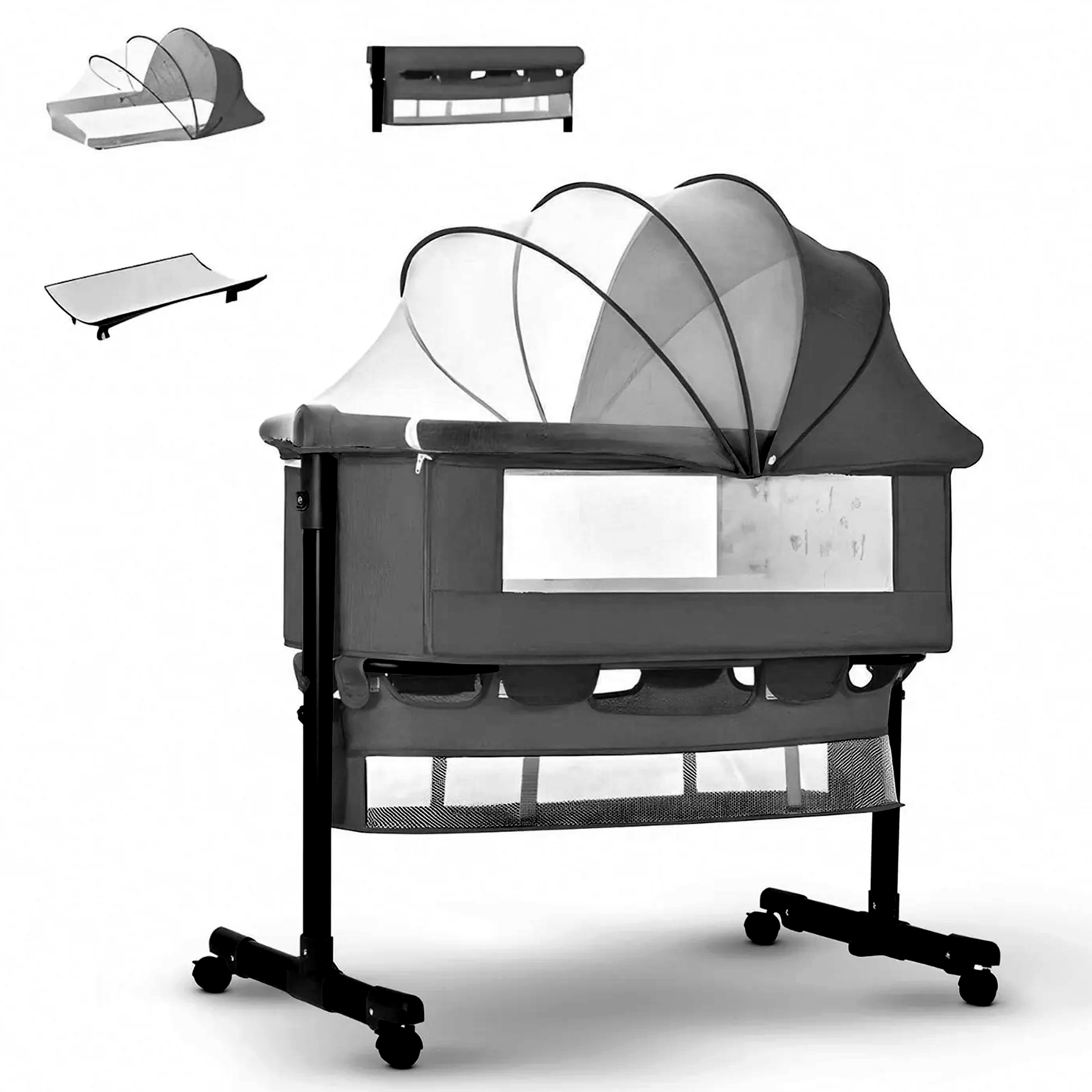 Baby Bedside Crib with 2 Height Adjustable Bed Cot