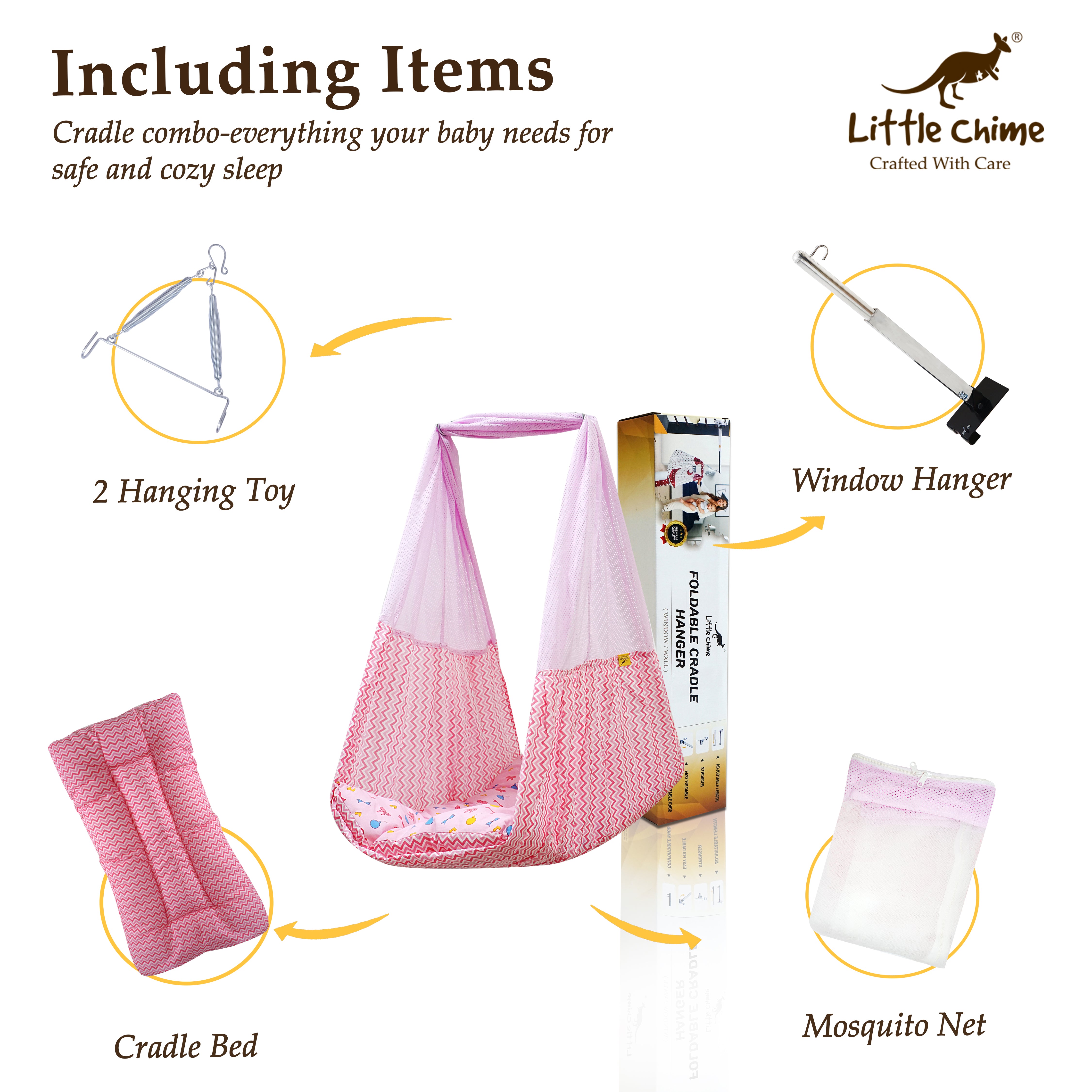Little Chime Complete Cradle Set with Window Hanger, Cradle Bed & Mosquito Net