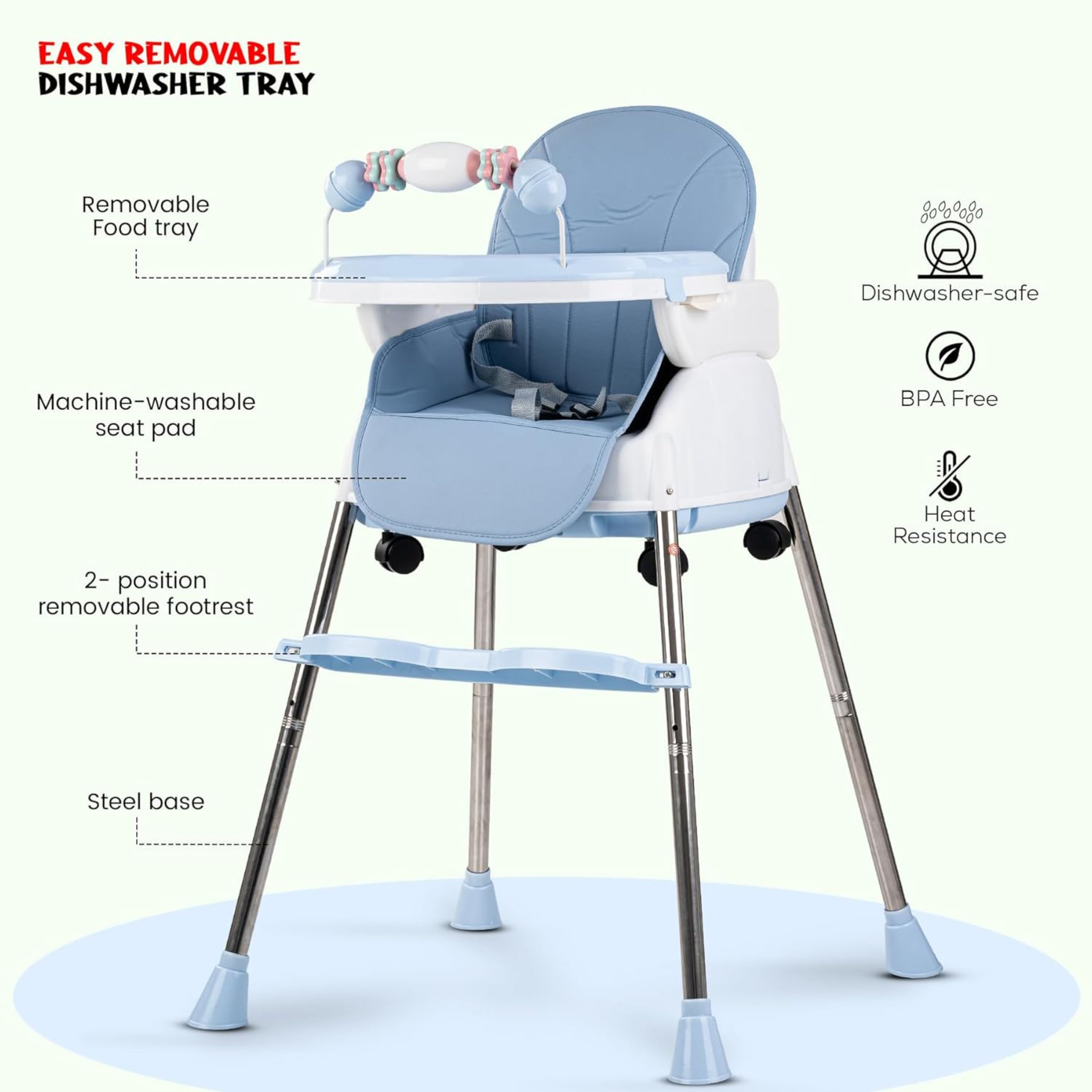 Convertible High Chair With Adjustable Height And Footrest