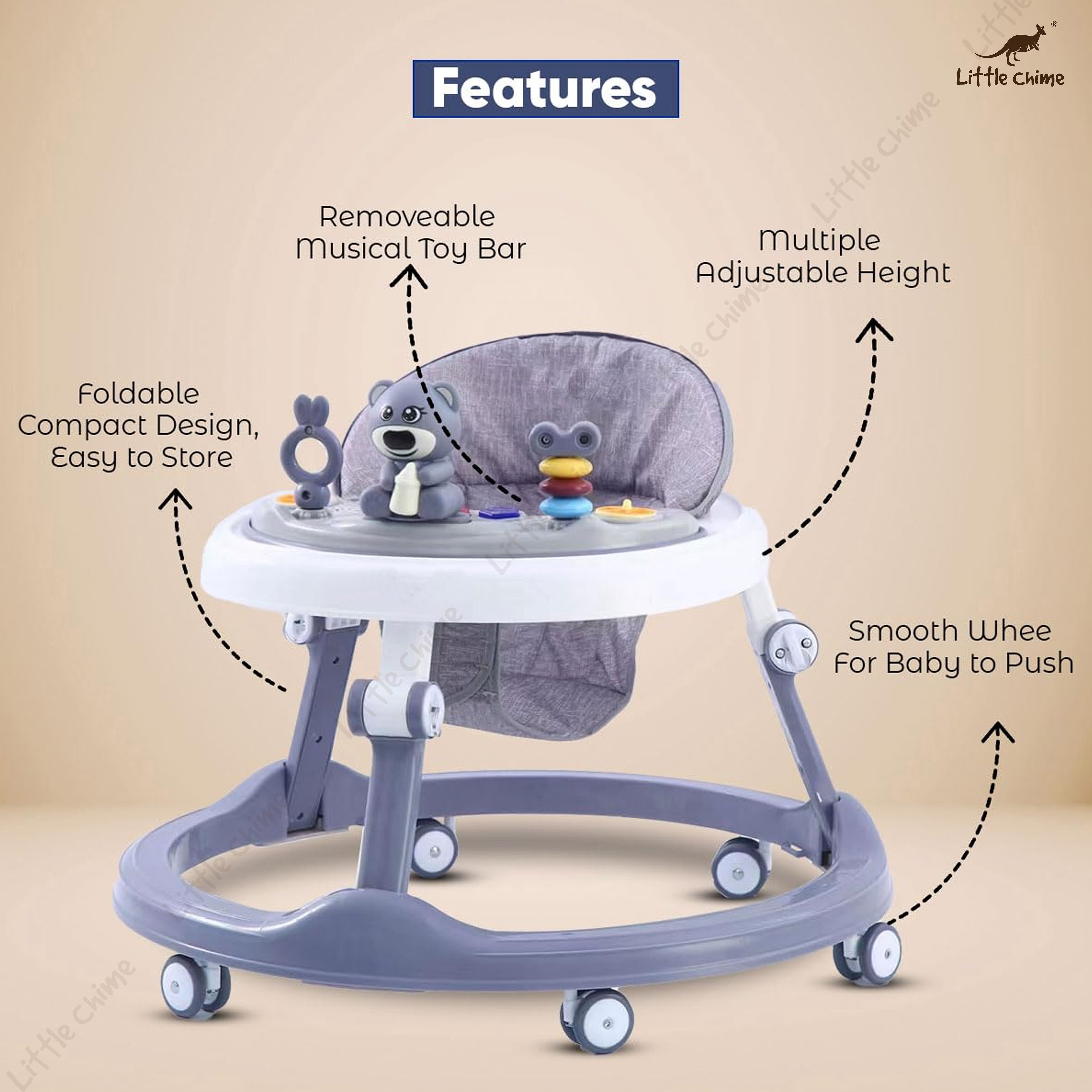 Bumtum Baby Pink Teddy Walker