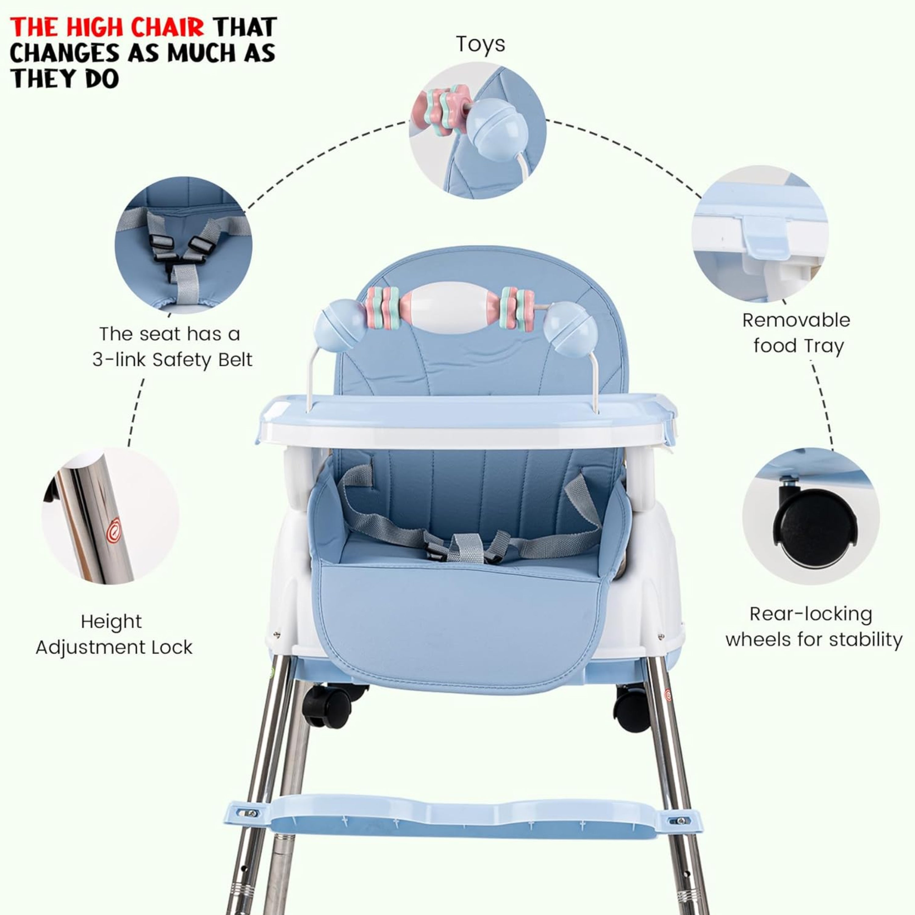 Convertible High Chair With Adjustable Height And Footrest