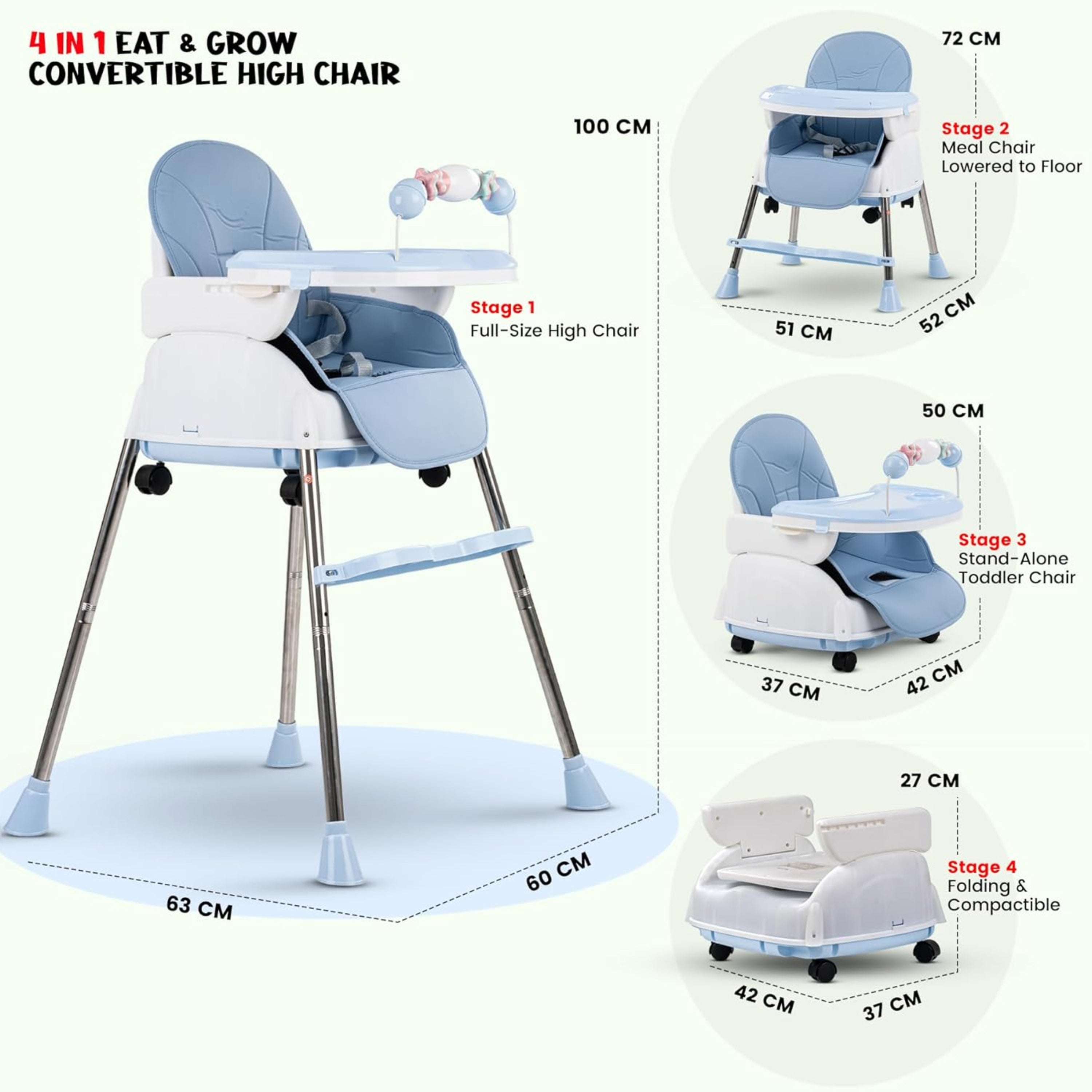 Convertible High Chair With Adjustable Height And Footrest